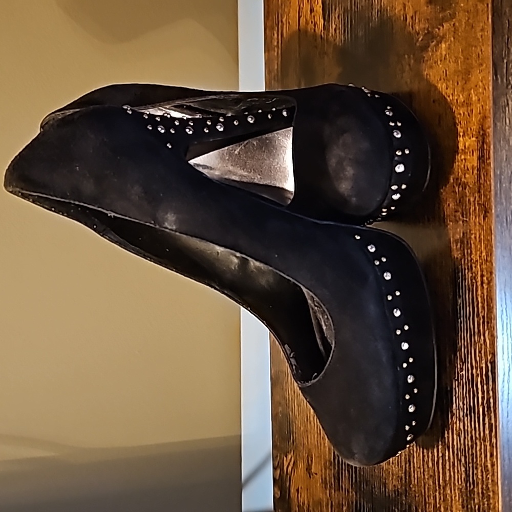 Steve Madden Tristano black suede leather platform stiletto heels